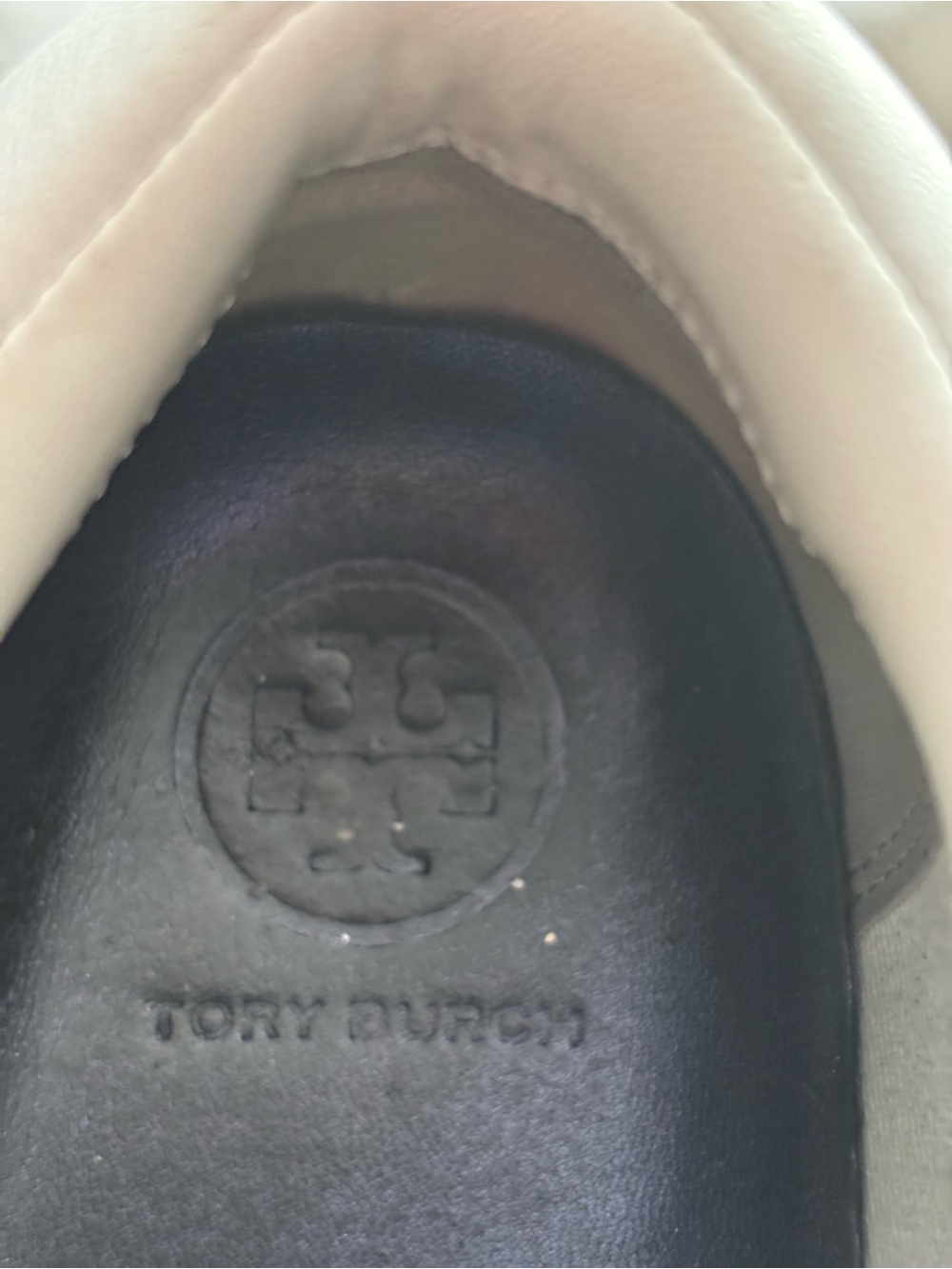 Tory Burch Classic white leather lace up sneakers with navy glitter side panels. - Picture 5 of 7